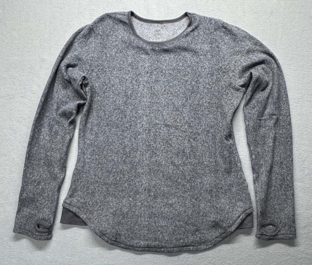 Cuddl Duds Fleecewear Stretch Charcoal Htr Spacedye Long Sleeve Crew Top Large